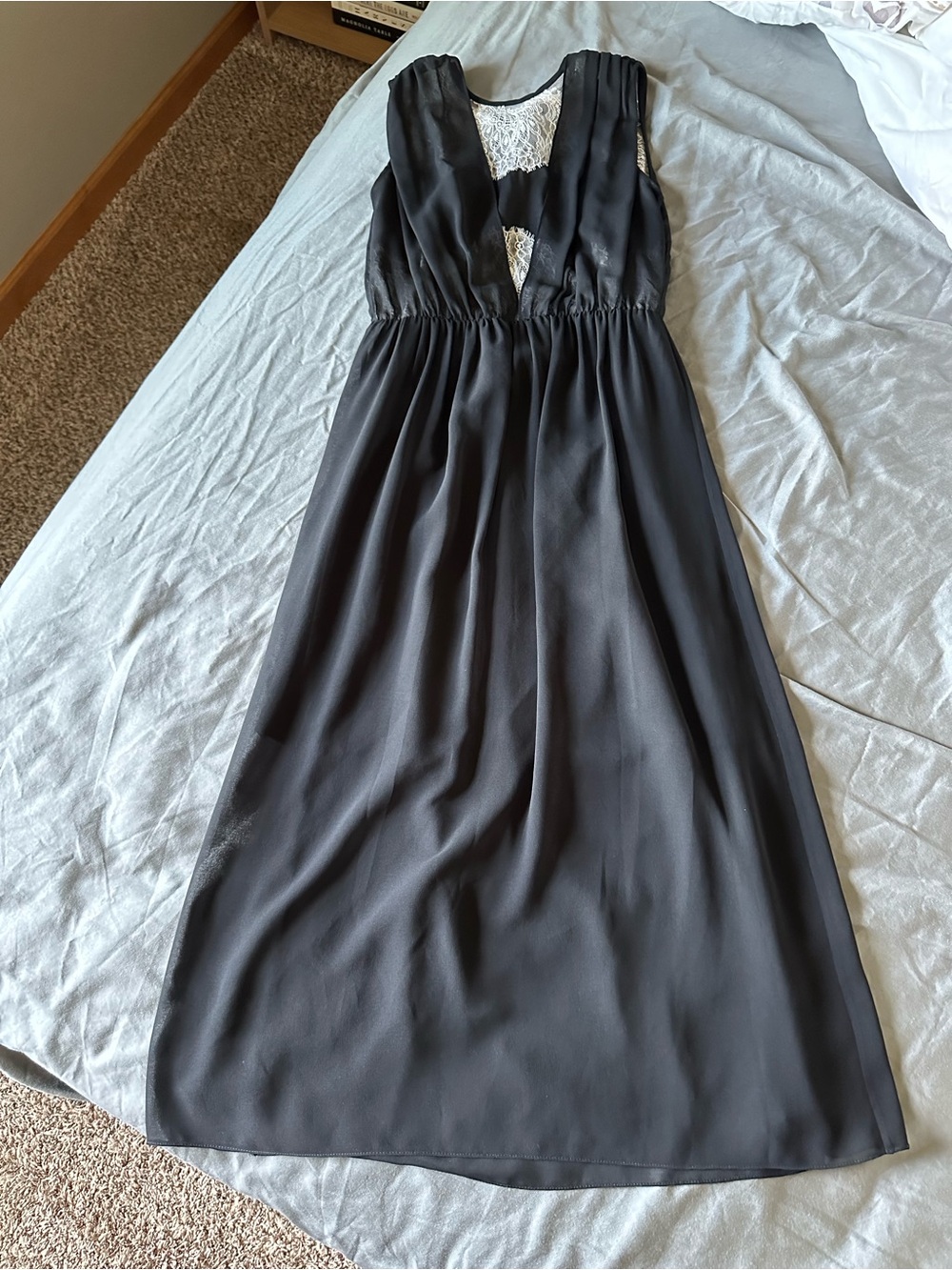 Sandro Black Sleeveless Maxi Dress with Lace Insets